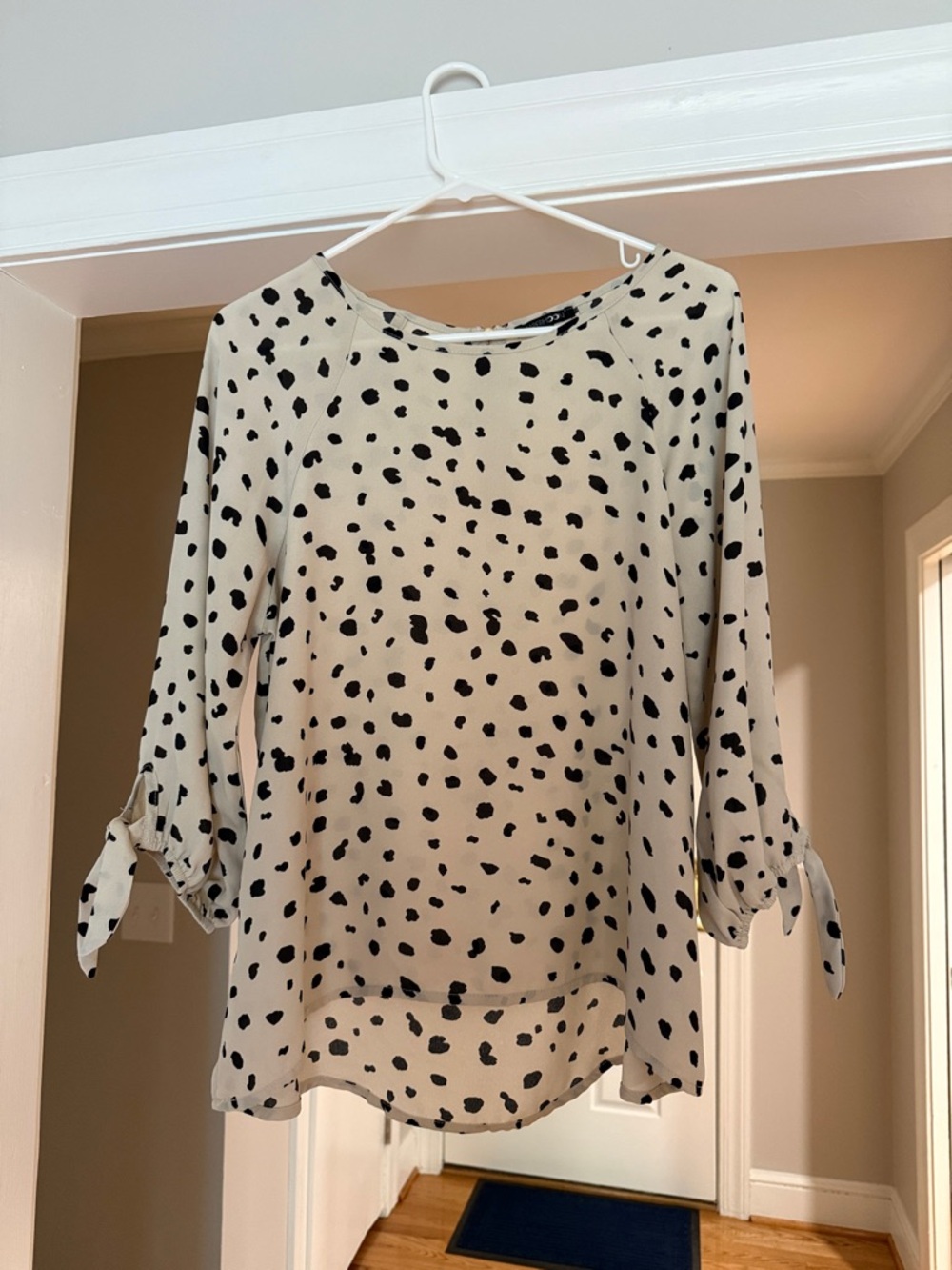 Cream Polka Dot Tie-Sleeve Blouse